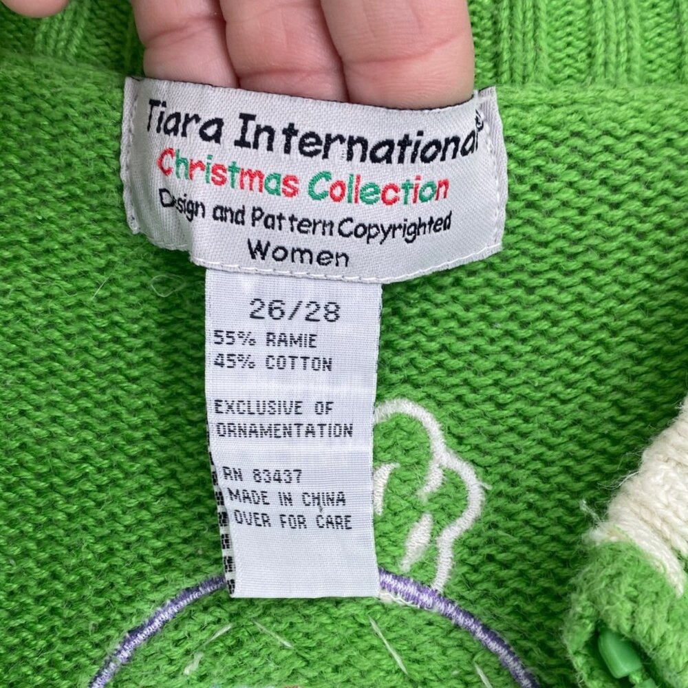Tiara International Xmas Sweater 26/28 Green Zip Front Snowmen Cozy Holiday Wear - Picture 7 of 13